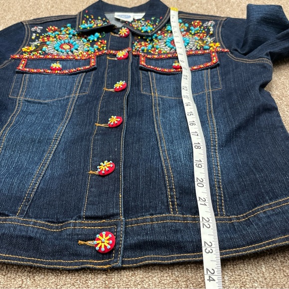 DG2 Diane Gilman Denim Jacket Sz XS Beaded Southwestern Faux Turquoise - Picture 9 of 10